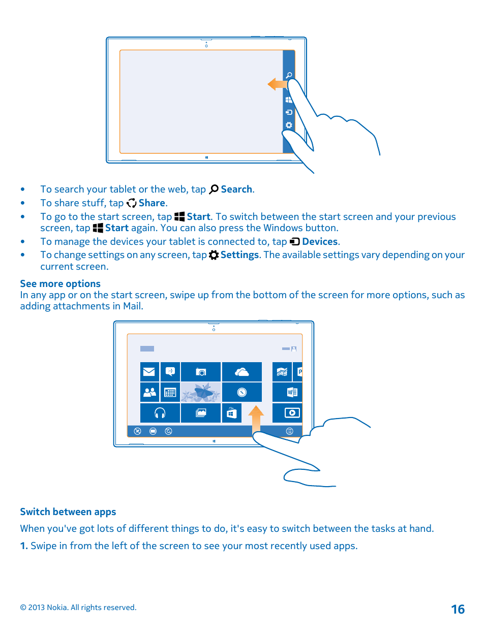 Switch between apps | Nokia Lumia 2520 User Manual | Page 16 / 67