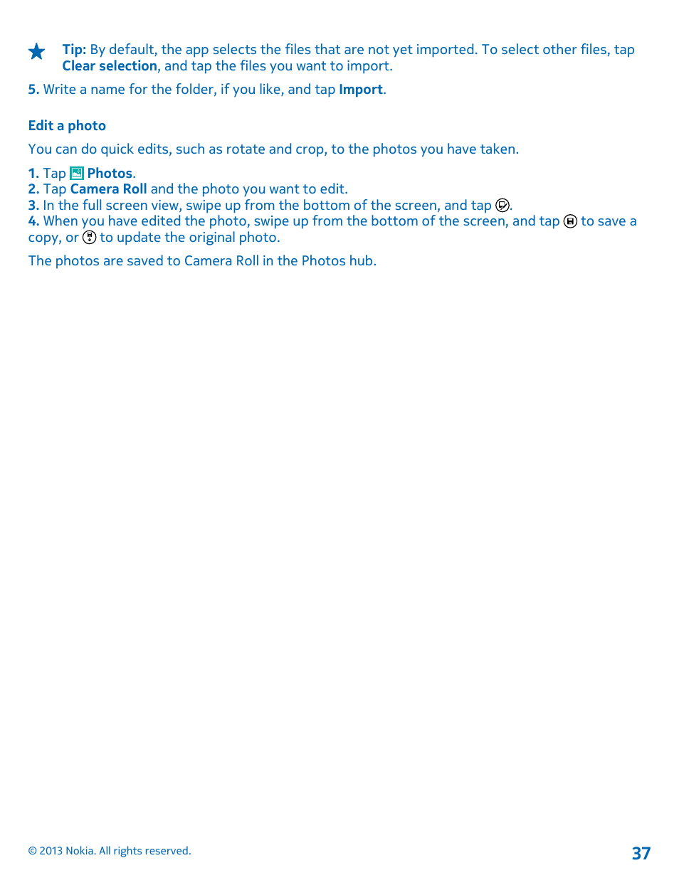 Edit a photo | Nokia Lumia 2520 User Manual | Page 37 / 67