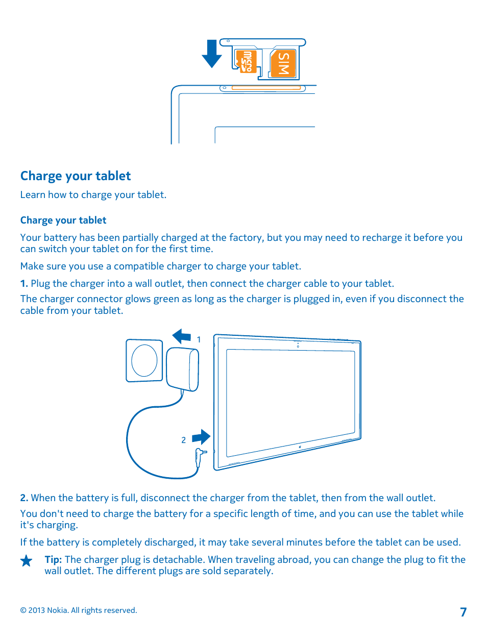 Charge your tablet | Nokia Lumia 2520 User Manual | Page 7 / 67