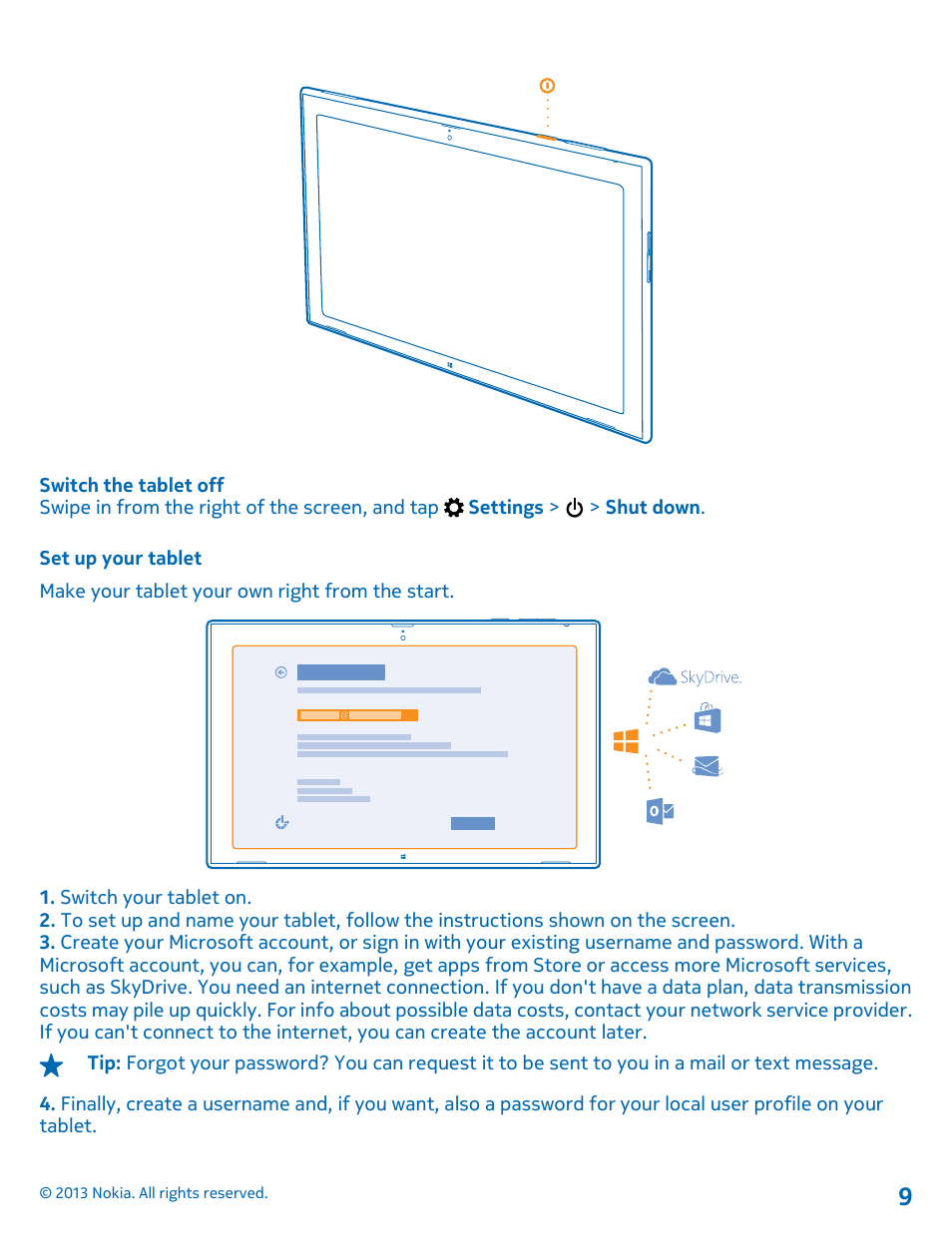 Set up your tablet | Nokia Lumia 2520 User Manual | Page 9 / 67