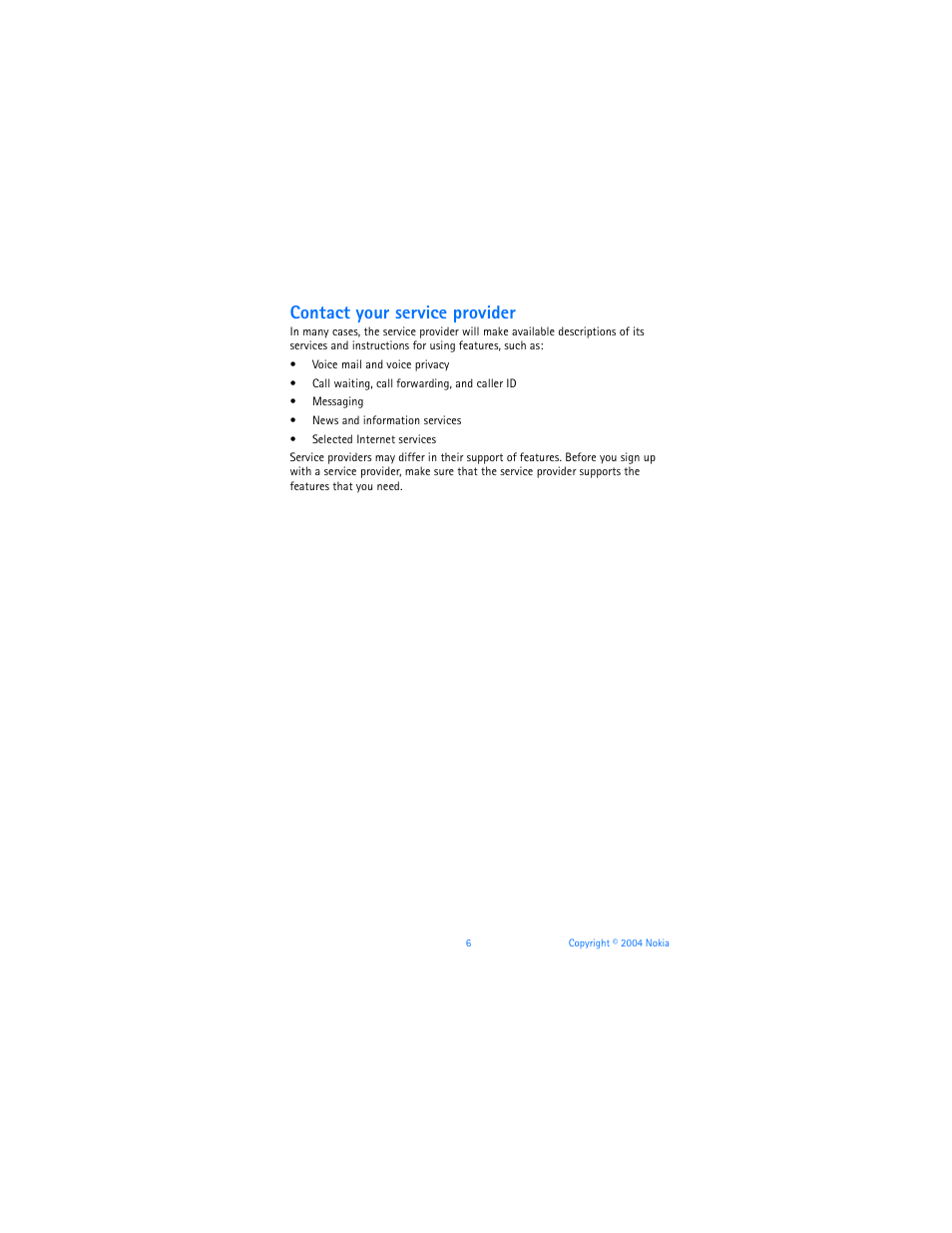 Contact your service provider | Nokia 3220 User Manual | Page 13 / 89