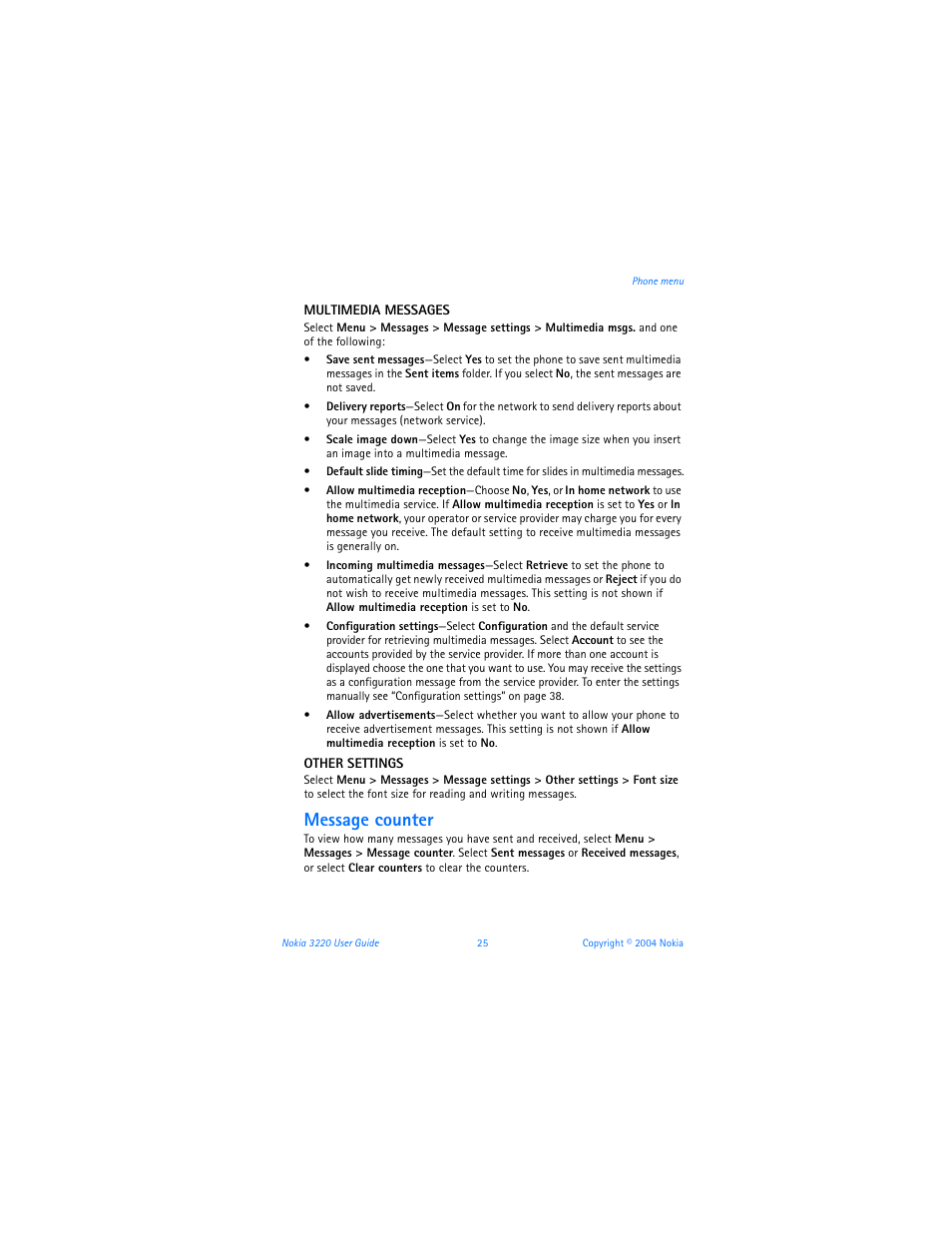 Message counter | Nokia 3220 User Manual | Page 32 / 89