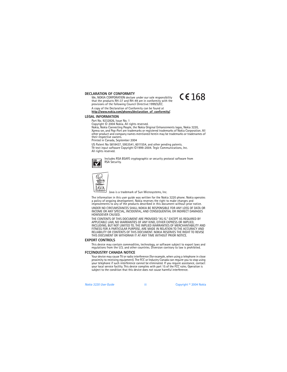 Nokia 3220 User Manual | Page 4 / 89