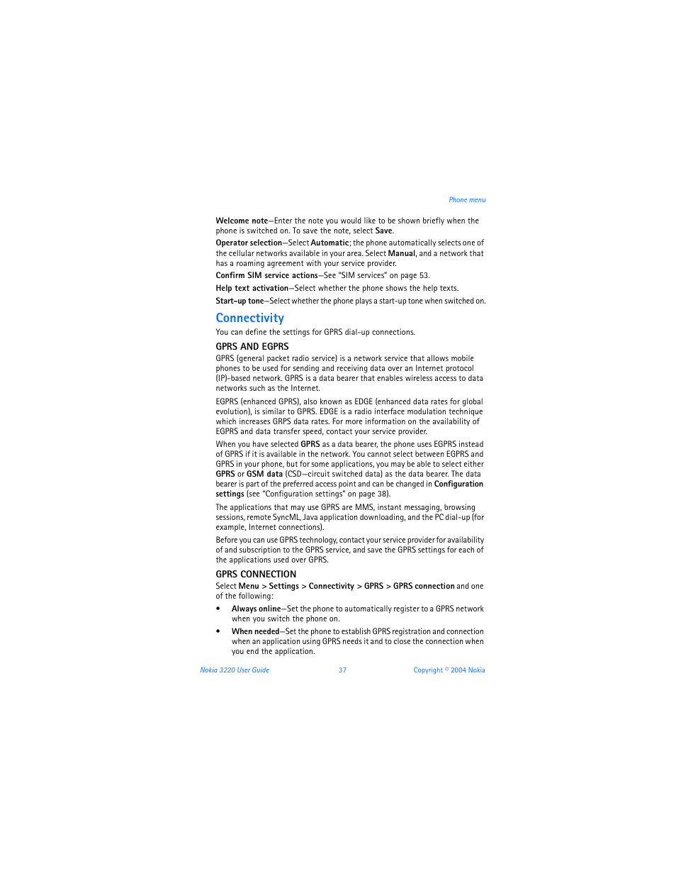 Connectivity | Nokia 3220 User Manual | Page 44 / 89