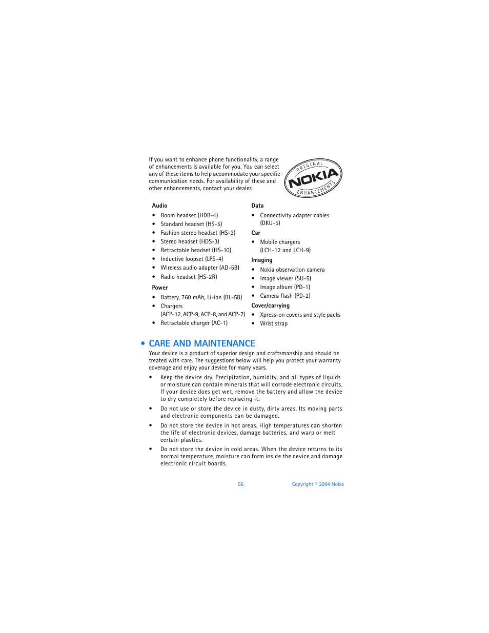 Care and maintenance | Nokia 3220 User Manual | Page 63 / 89