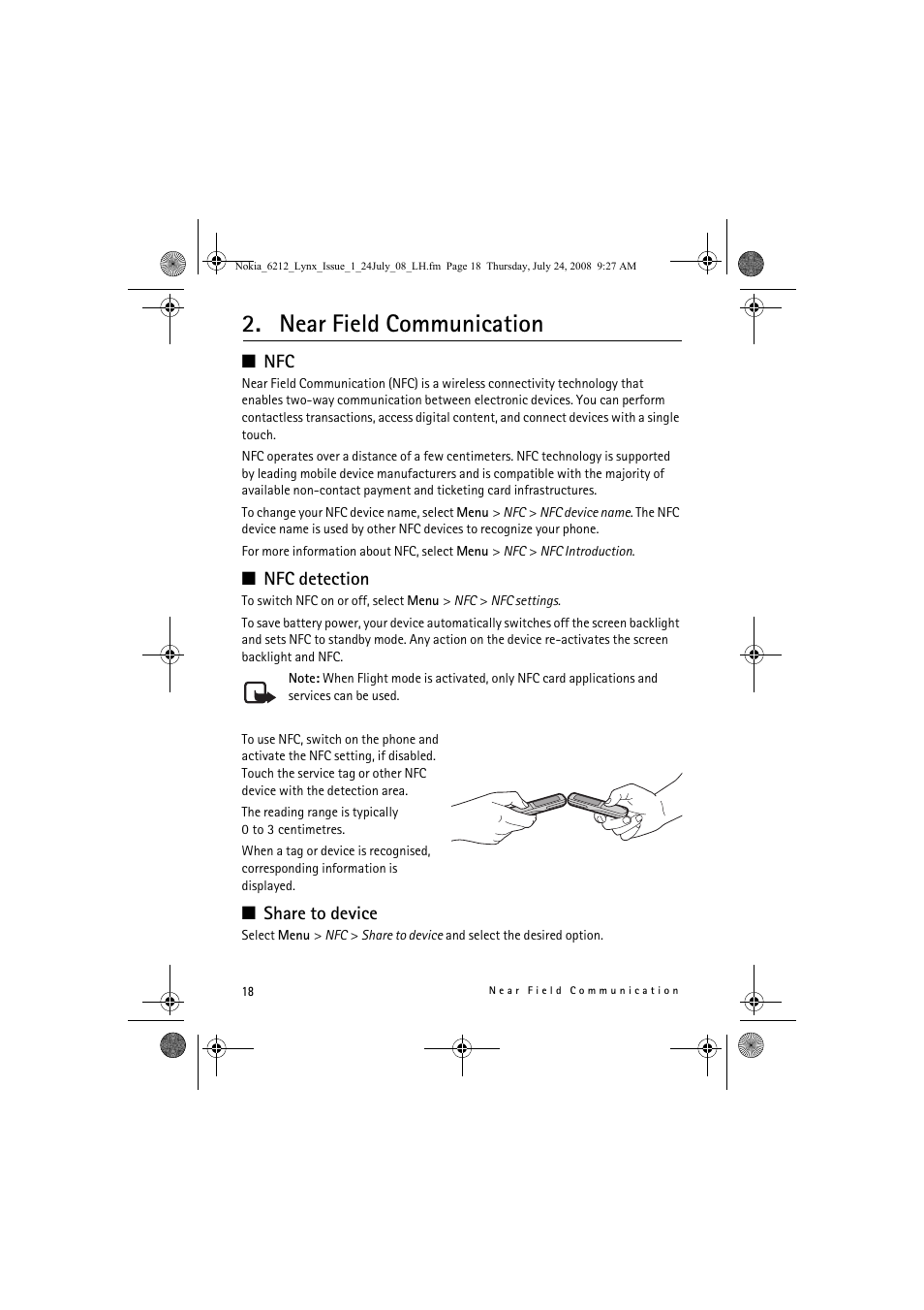 Near field communication, Nfc detection, Share to device | Nokia 6212 classic User Manual | Page 18 / 58