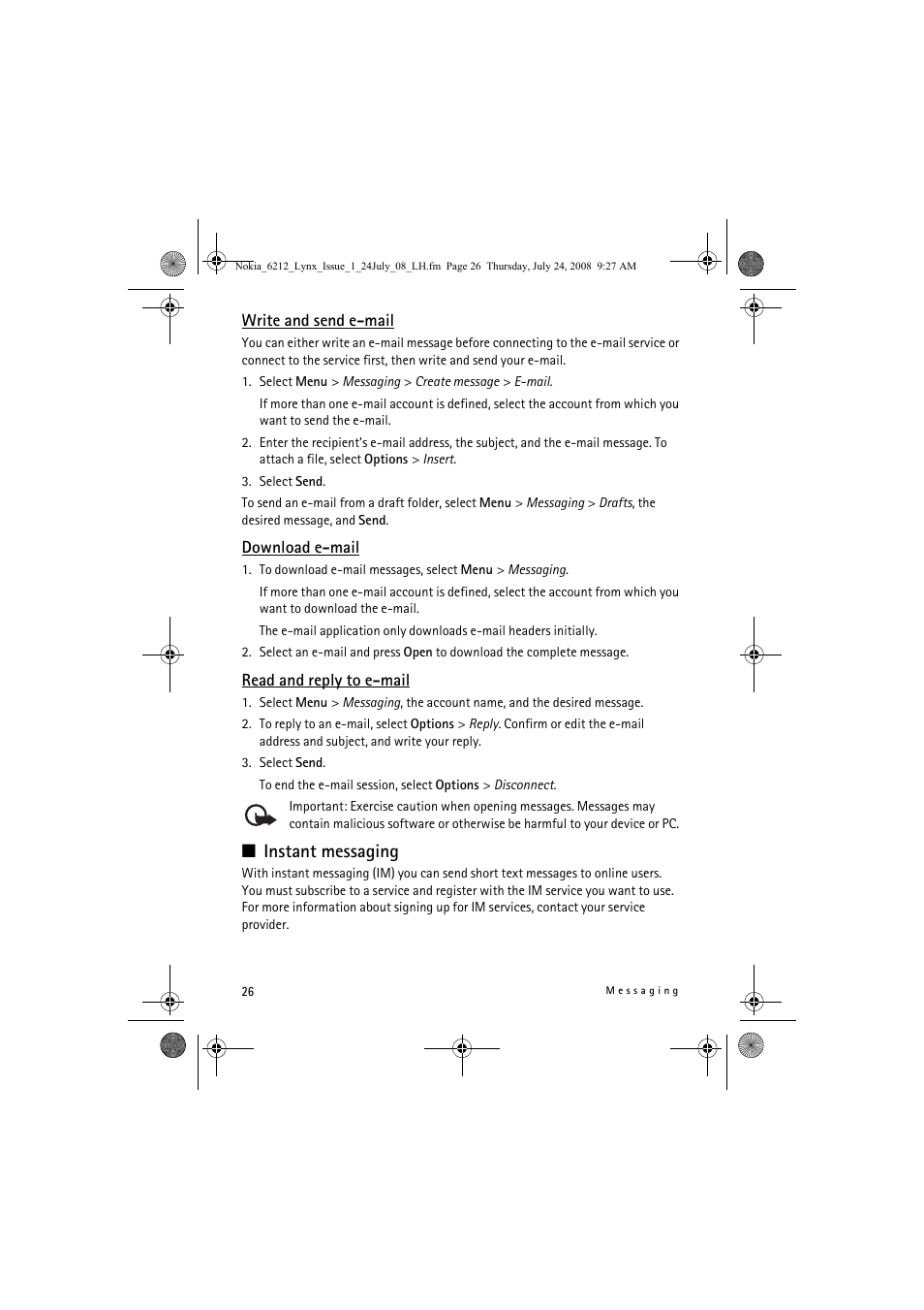 Instant messaging | Nokia 6212 classic User Manual | Page 26 / 58