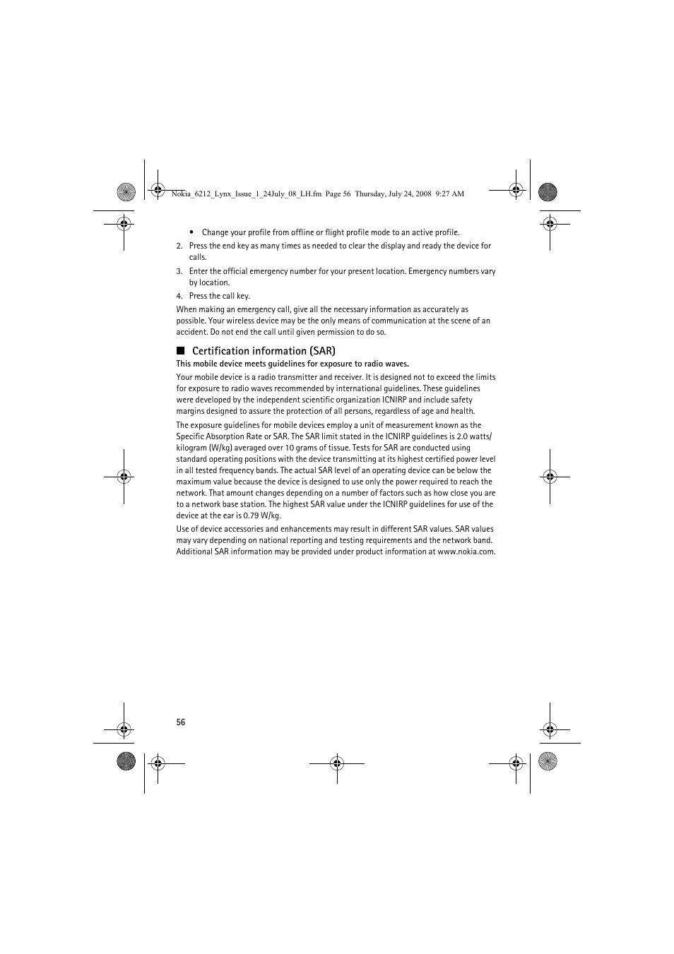 Nokia 6212 classic User Manual | Page 56 / 58