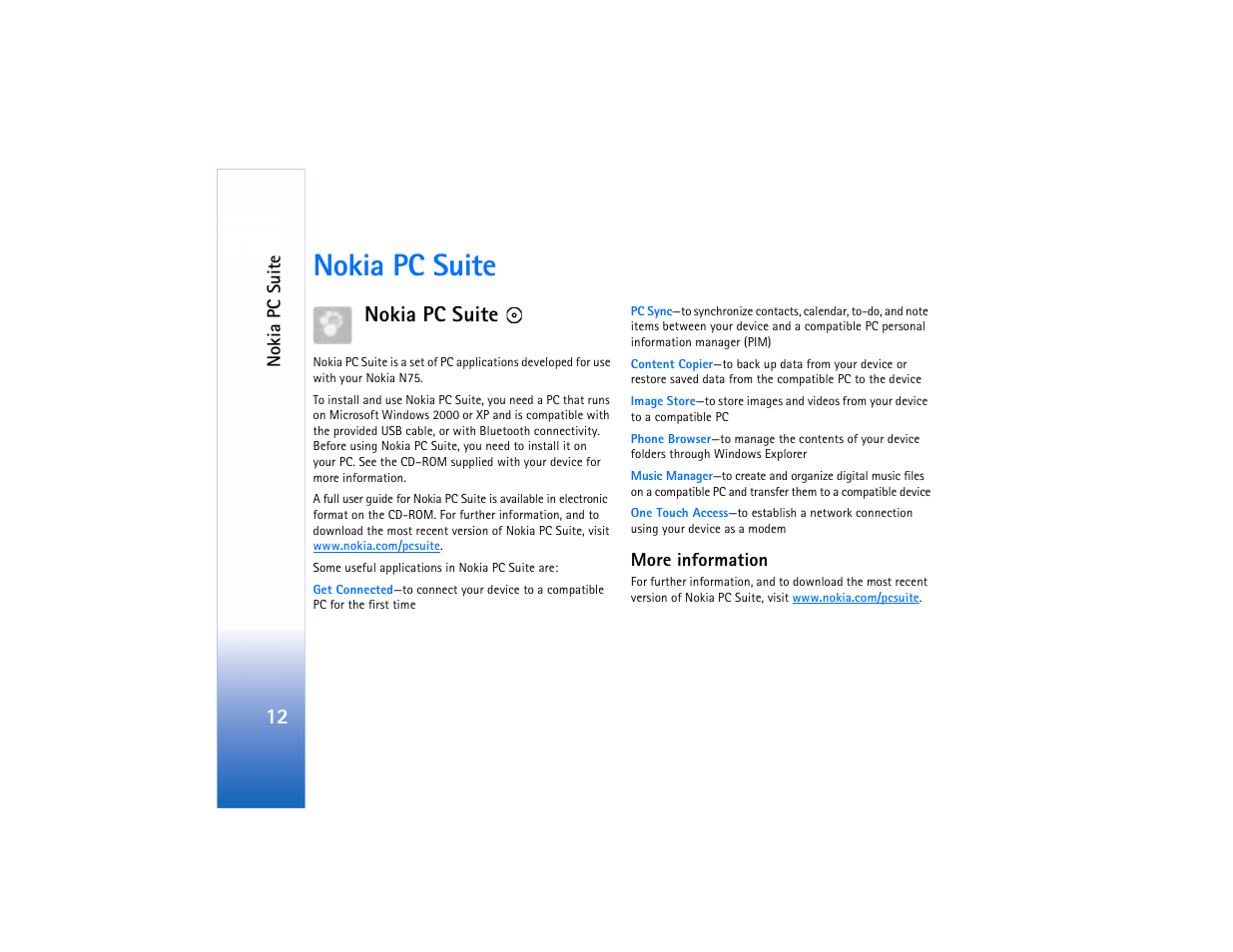 Nokia pc suite | Nokia N75 User Manual | Page 12 / 24