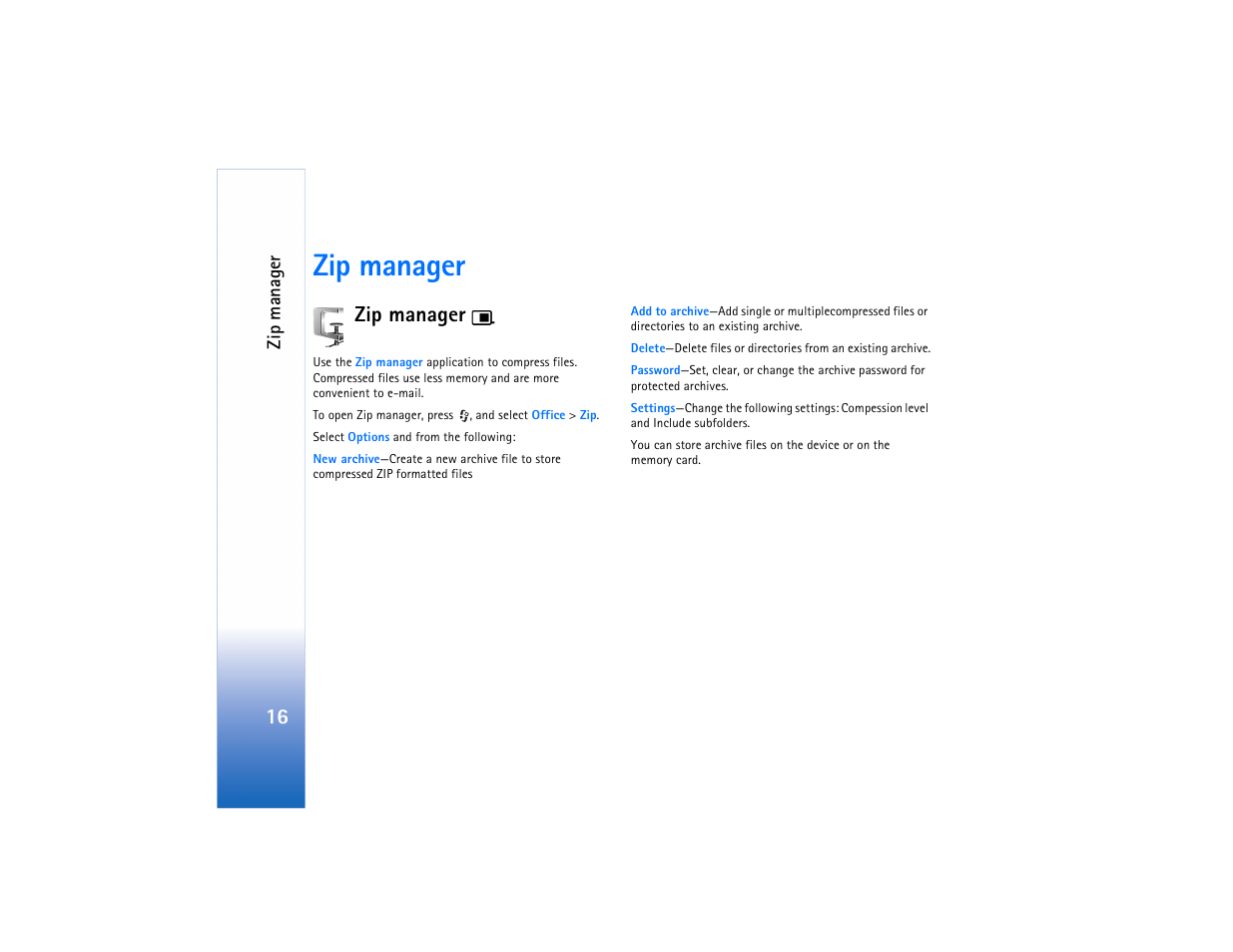 Zip manager | Nokia N75 User Manual | Page 16 / 24