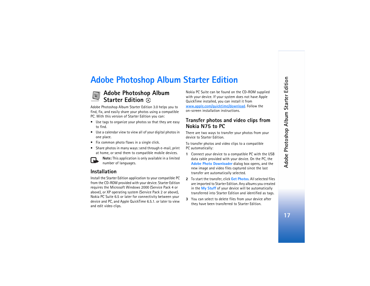 Adobe photoshop album starter edition | Nokia N75 User Manual | Page 17 / 24