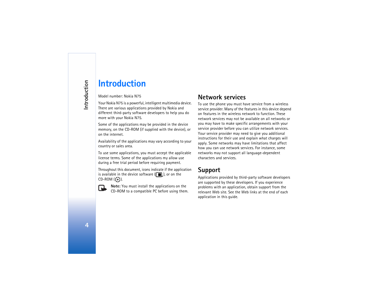 Introduction, Network services, Support | Nokia N75 User Manual | Page 4 / 24