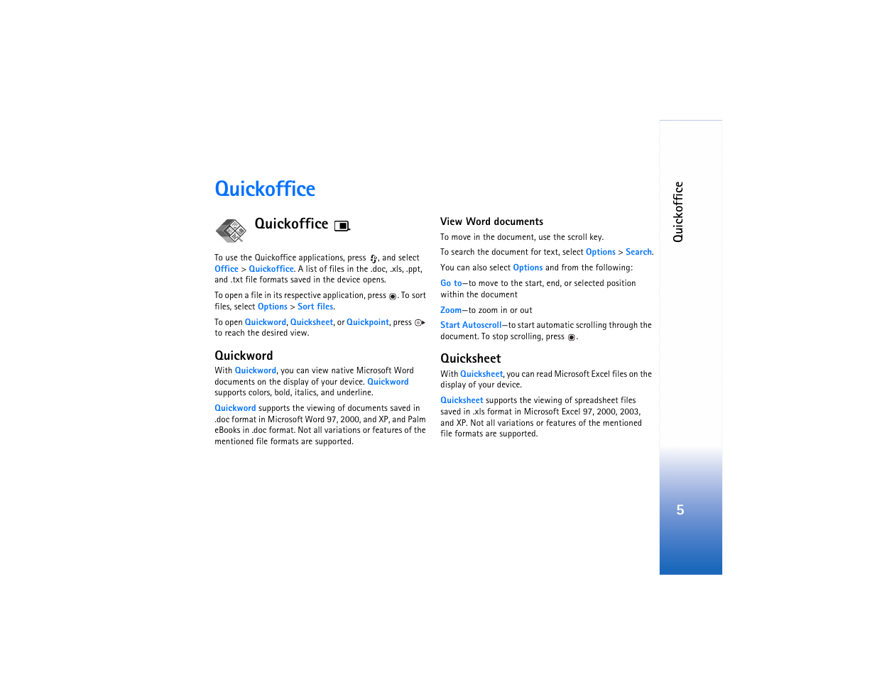 Quickoffice | Nokia N75 User Manual | Page 5 / 24