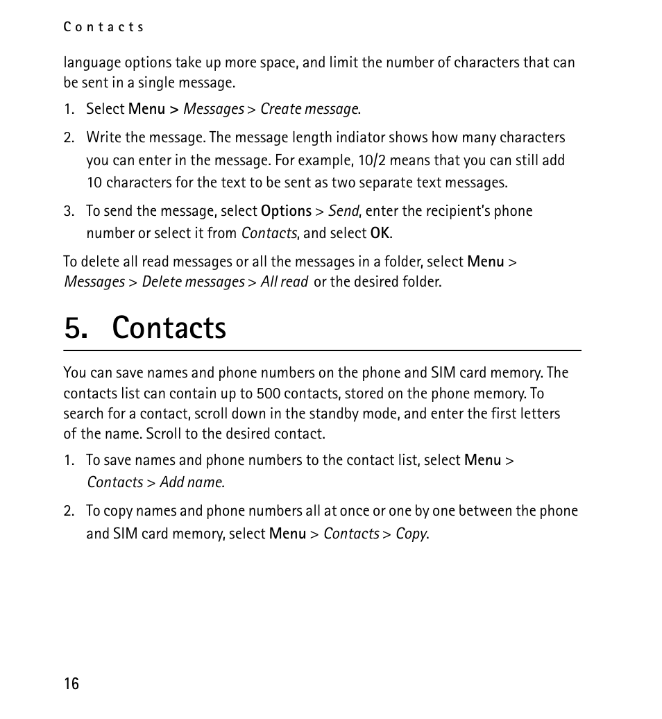 Contacts | Nokia 1616 User Manual | Page 16 / 28