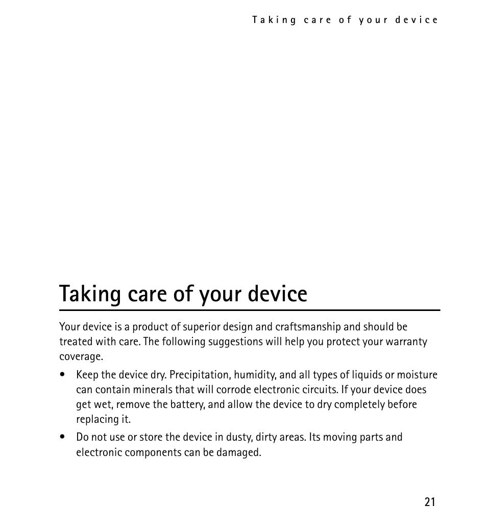 Taking care of your device | Nokia 1616 User Manual | Page 21 / 28