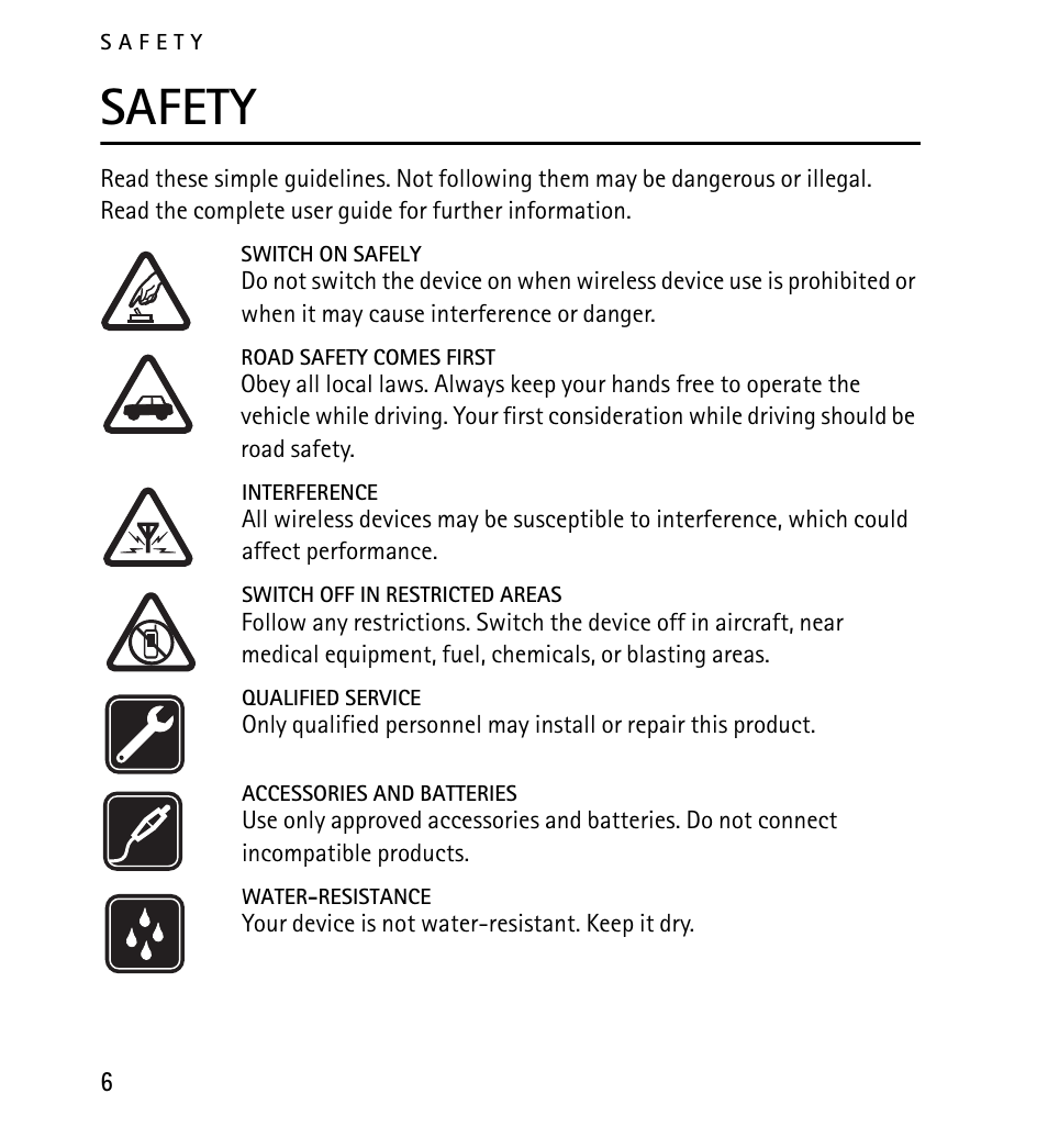 Safety | Nokia 1616 User Manual | Page 6 / 28