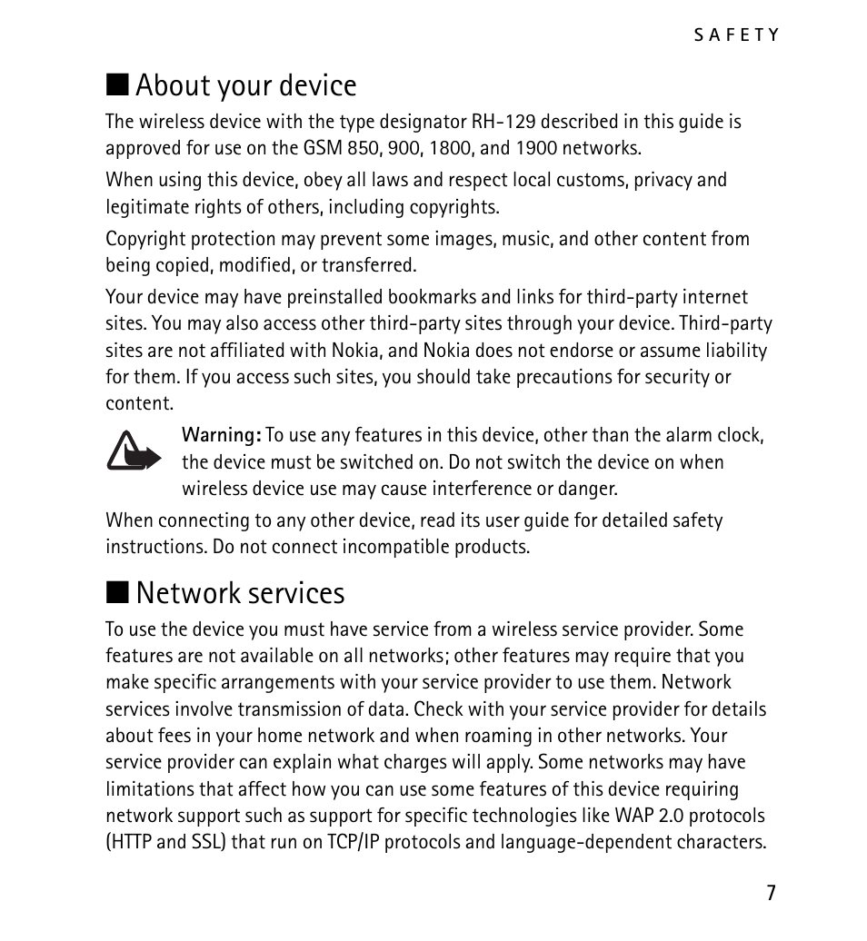 About your device, Network services | Nokia 1616 User Manual | Page 7 / 28