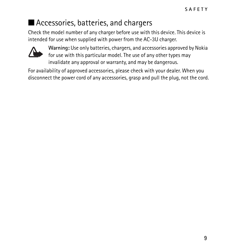 Accessories, batteries, and chargers | Nokia 1616 User Manual | Page 9 / 28