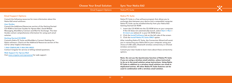 Sync your nokia e62, Choose your email solution | Nokia E62 User Manual | Page 17 / 20