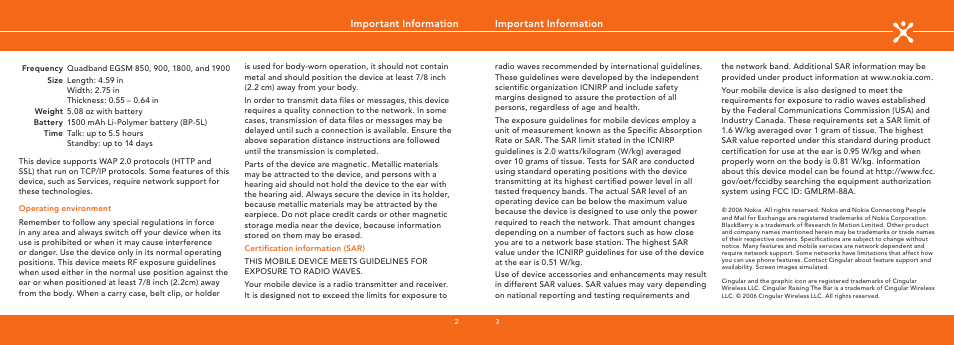 Important information | Nokia E62 User Manual | Page 2 / 20