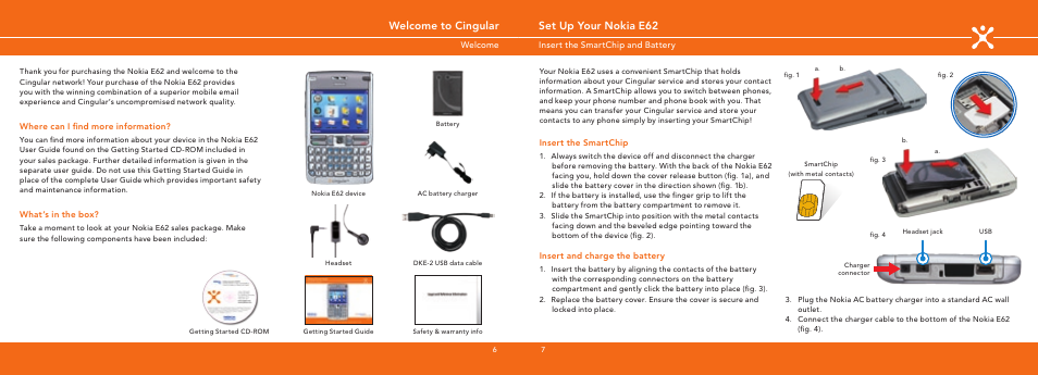 Set up your nokia e62, Welcome to cingular | Nokia E62 User Manual | Page 4 / 20