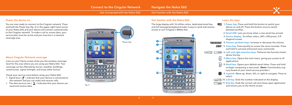 Navigate the nokia e62, Connect to the cingular network | Nokia E62 User Manual | Page 5 / 20