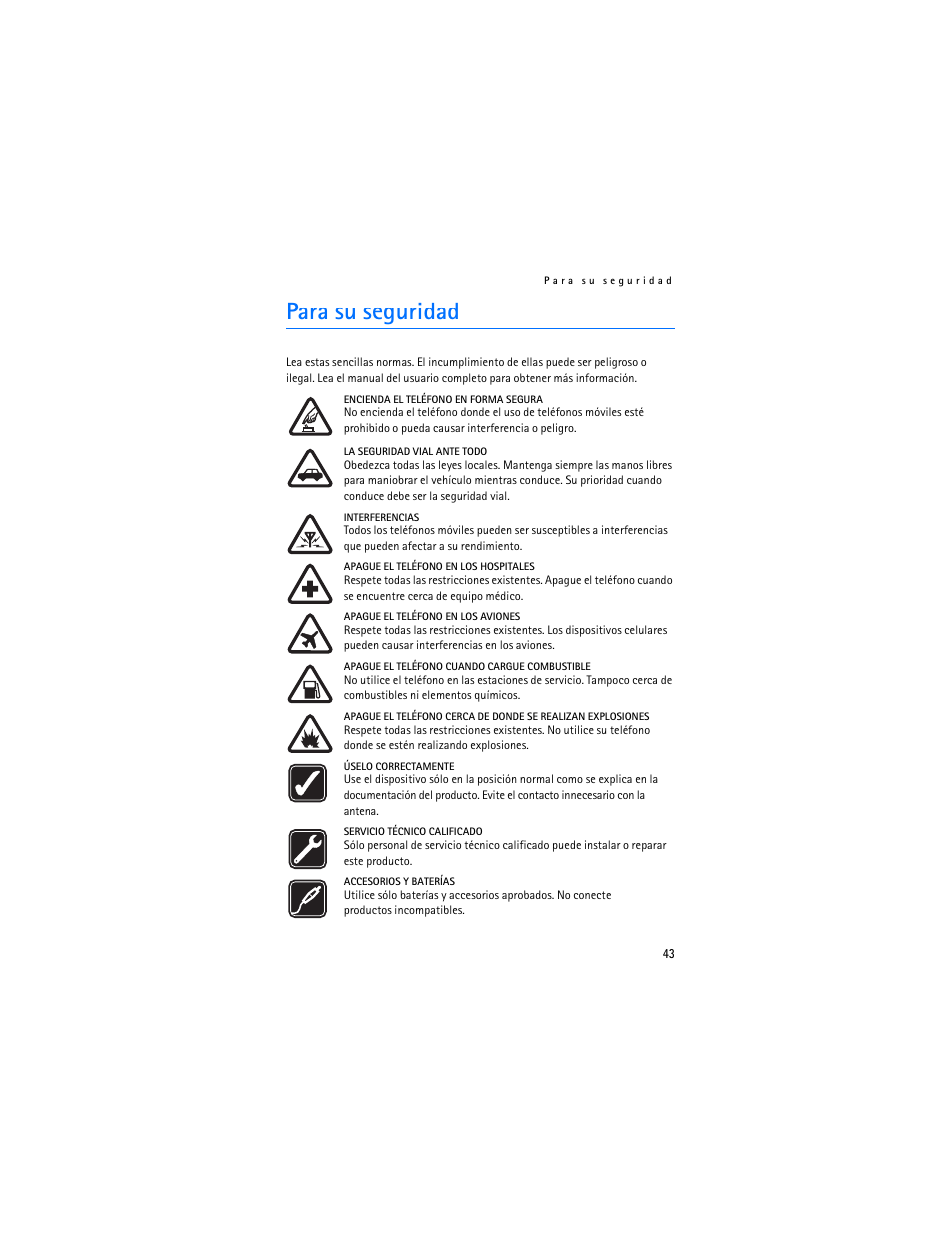 Para su seguridad | Nokia 2610 User Manual | Page 44 / 81