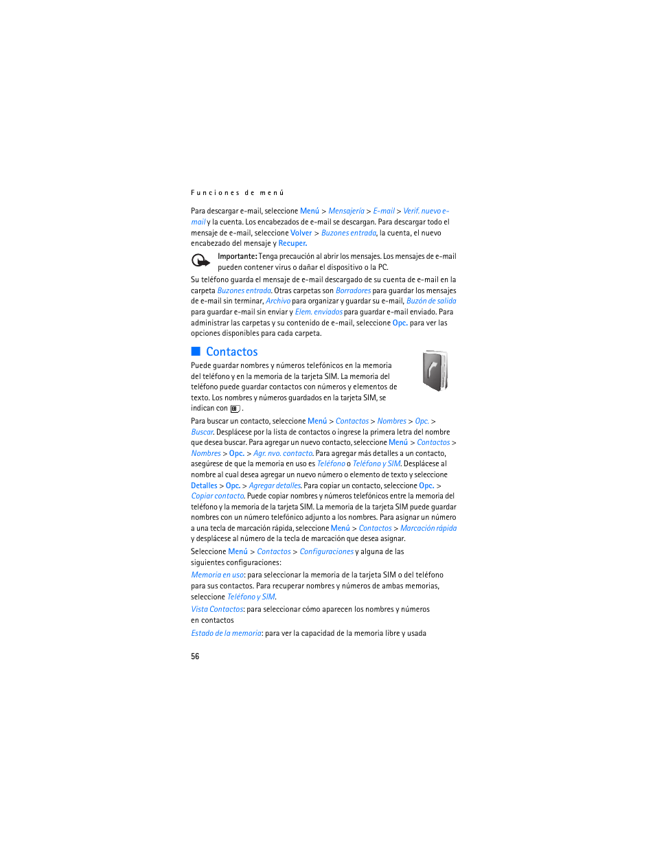 Contactos | Nokia 2610 User Manual | Page 57 / 81