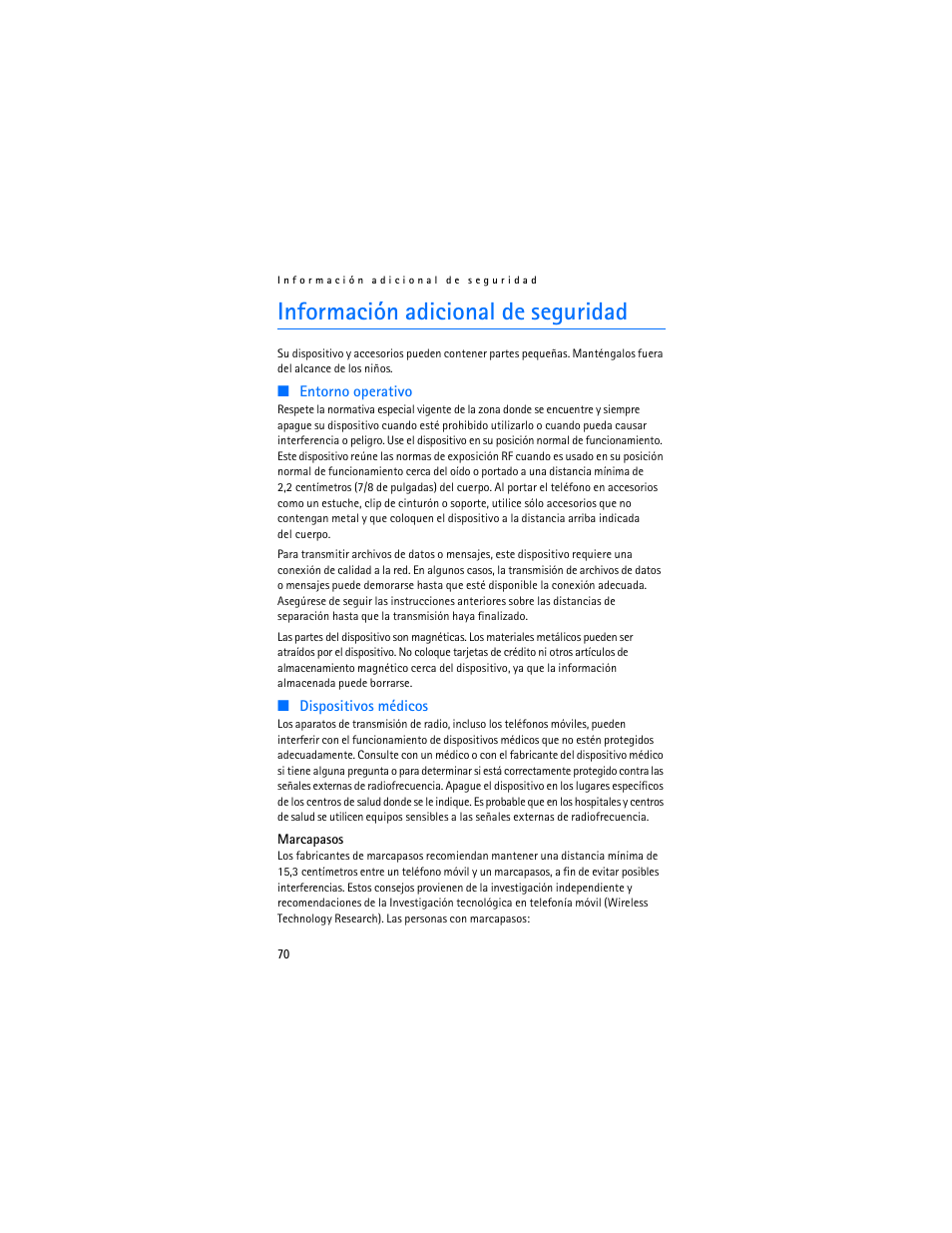 Información adicional de seguridad | Nokia 2610 User Manual | Page 71 / 81