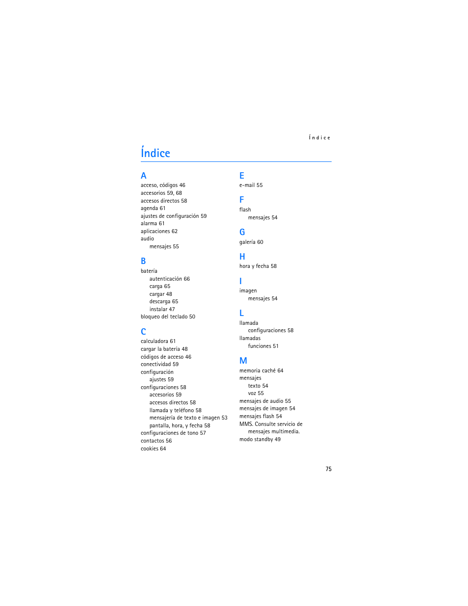 Índice | Nokia 2610 User Manual | Page 76 / 81