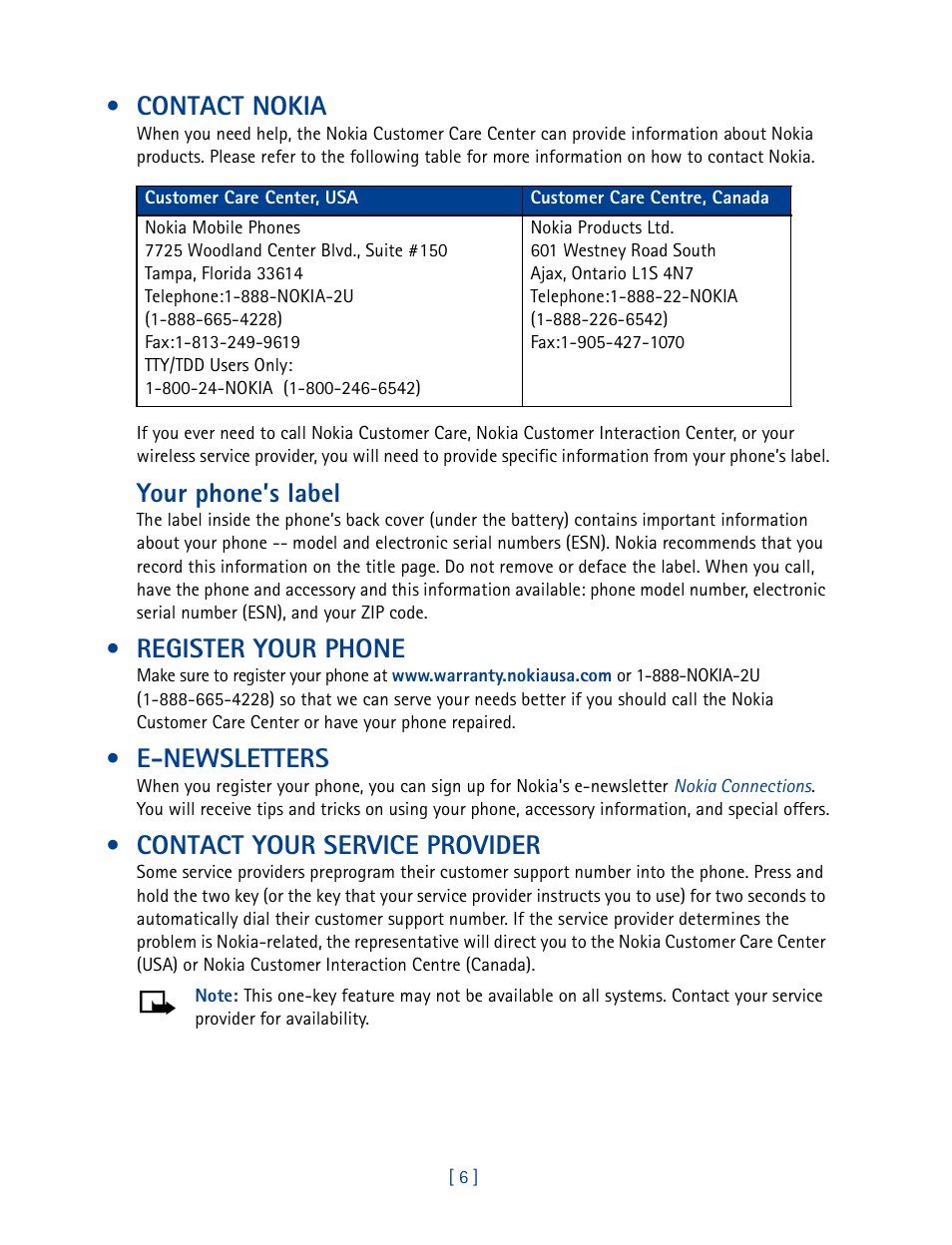 Contact nokia, Register your phone, E-newsletters | Contact your service provider, Your phone’s label | Nokia 3585 User Manual | Page 13 / 201