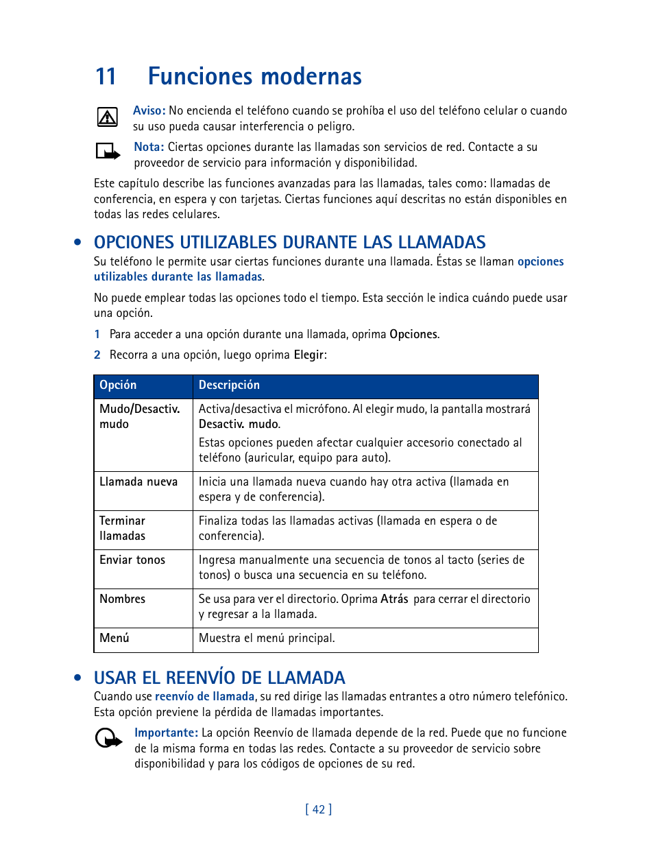 11 funciones modernas, Opciones utilizables durante las llamadas, Usar el reenvío de llamada | Nokia 3585 User Manual | Page 149 / 201