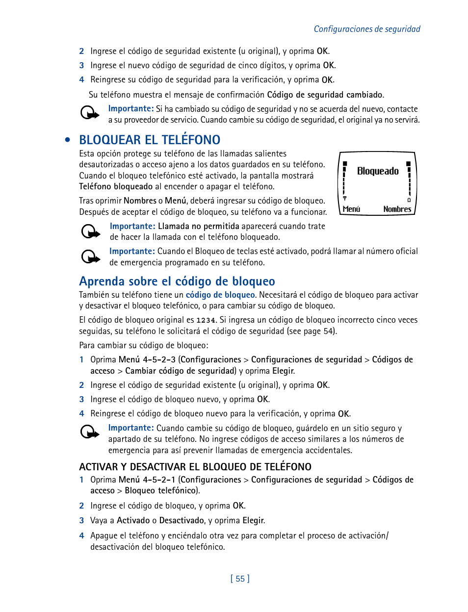 Bloquear el teléfono, Aprenda sobre el código de bloqueo | Nokia 3585 User Manual | Page 162 / 201