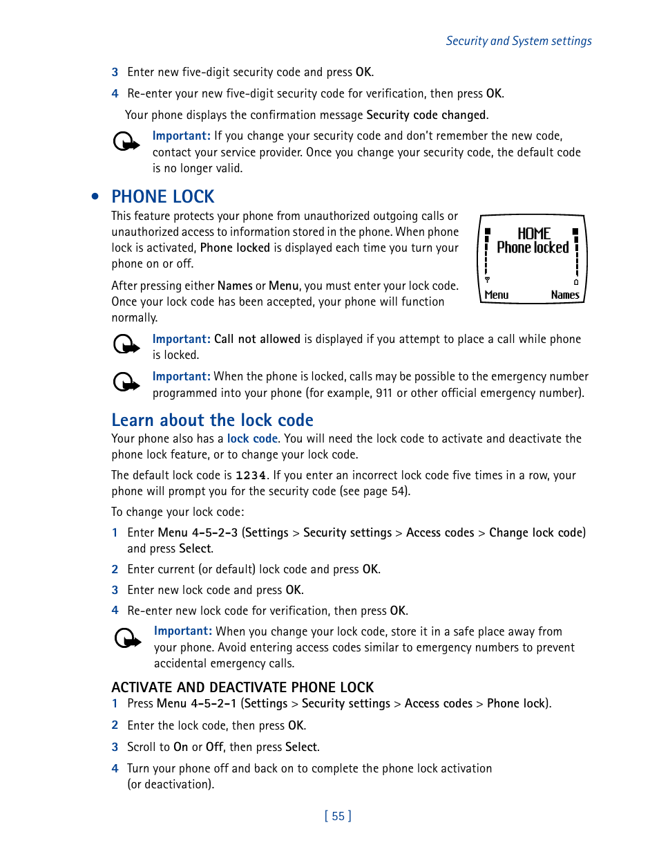 Phone lock, Learn about the lock code | Nokia 3585 User Manual | Page 62 / 201