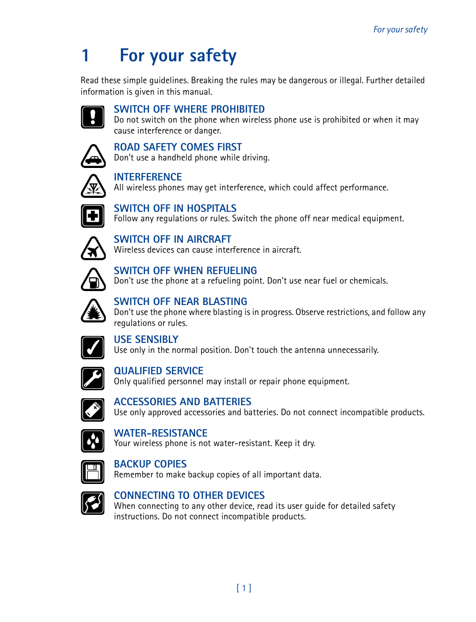 1 for your safety, Your safety, 1for your safety | Nokia 3585 User Manual | Page 8 / 201