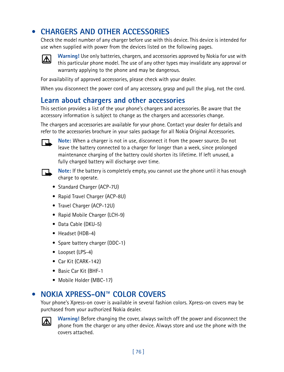 Chargers and other accessories, Nokia xpress-on™ color covers, Learn about chargers and other accessories | Nokia 3585 User Manual | Page 83 / 201