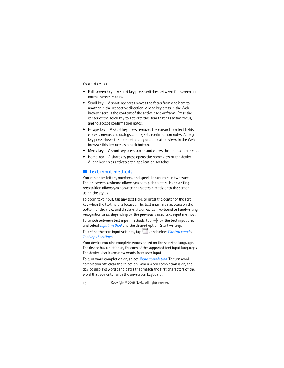 Text input methods | Nokia 770 User Manual | Page 18 / 48