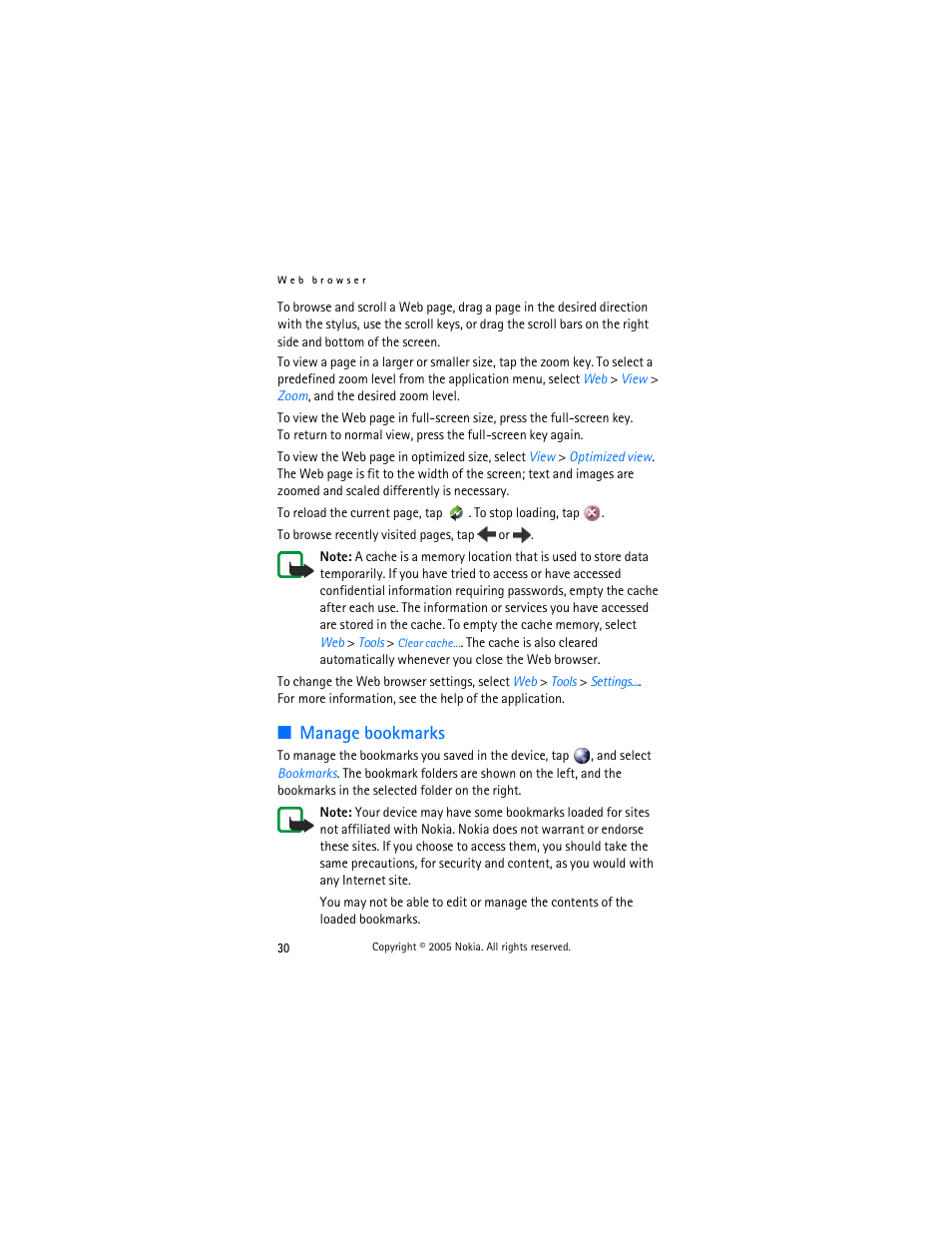 Manage bookmarks | Nokia 770 User Manual | Page 30 / 48