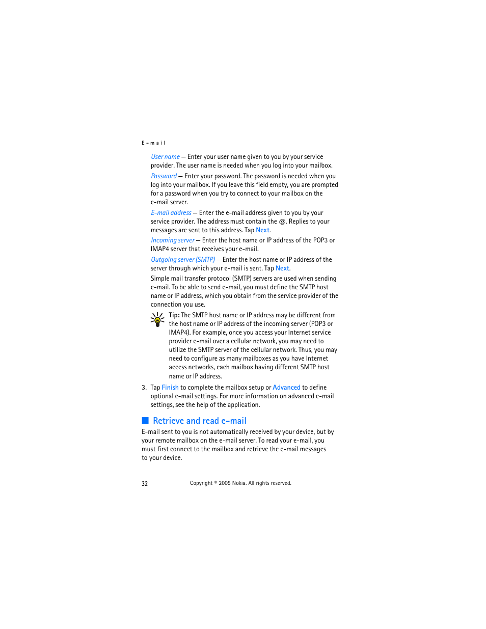 Retrieve and read e-mail | Nokia 770 User Manual | Page 32 / 48