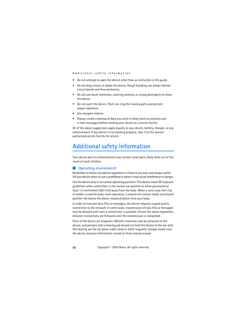 Additional safety information | Nokia 770 User Manual | Page 44 / 48