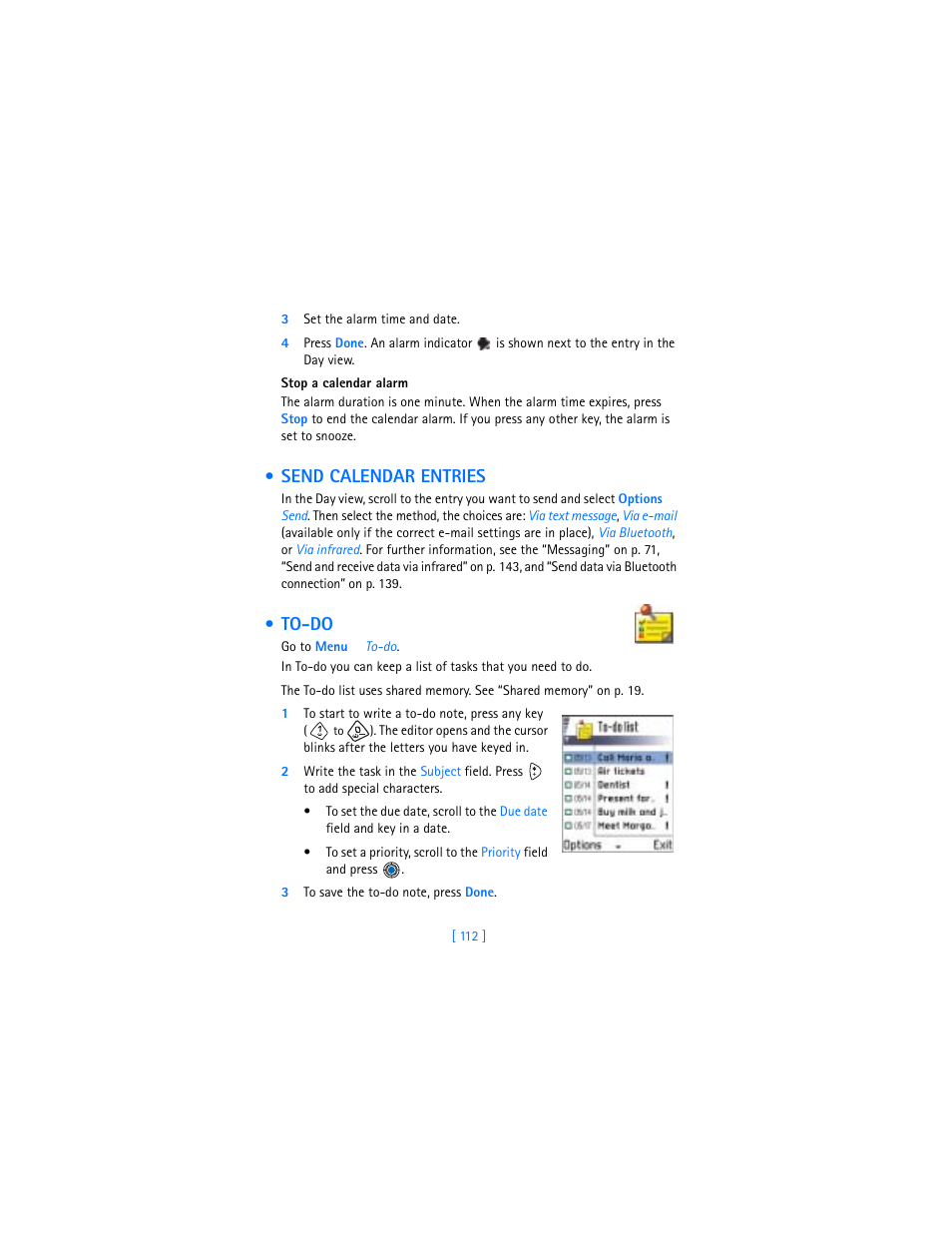 Send calendar entries, To-do | Nokia 3600 User Manual | Page 121 / 217