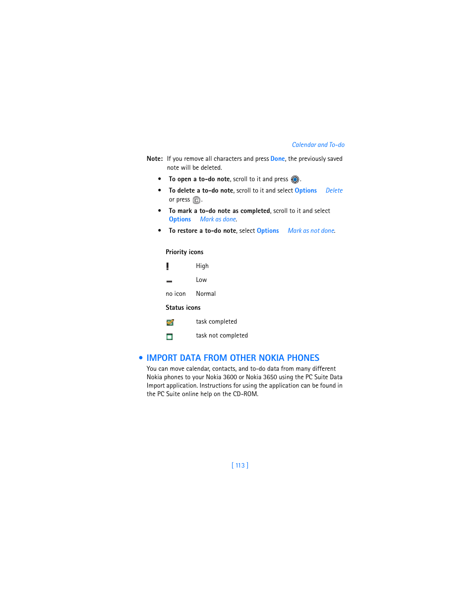 Import data from other nokia phones | Nokia 3600 User Manual | Page 122 / 217