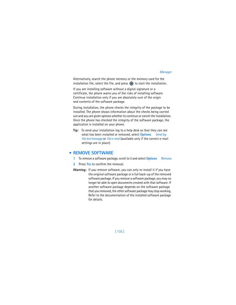 Remove software | Nokia 3600 User Manual | Page 144 / 217