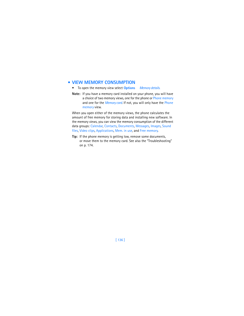 View memory consumption | Nokia 3600 User Manual | Page 145 / 217