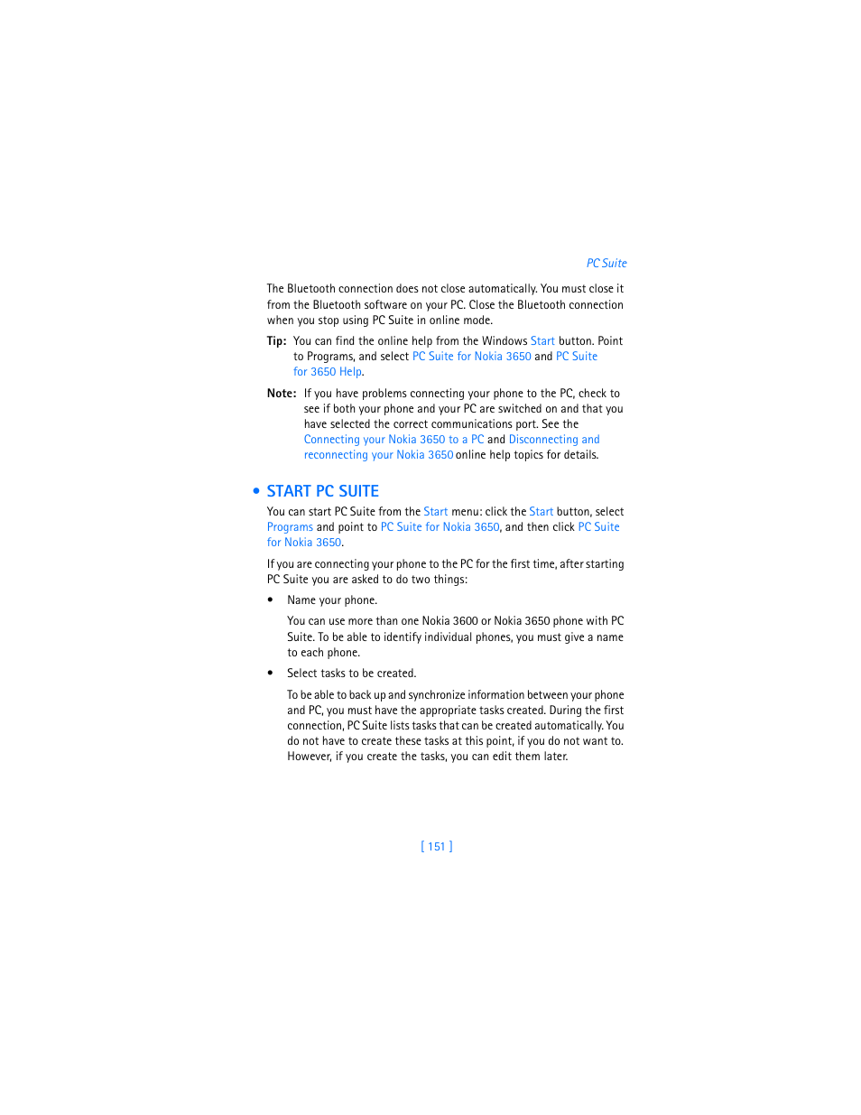 Start pc suite | Nokia 3600 User Manual | Page 160 / 217