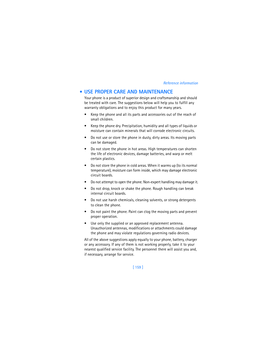 Use proper care and maintenance | Nokia 3600 User Manual | Page 168 / 217