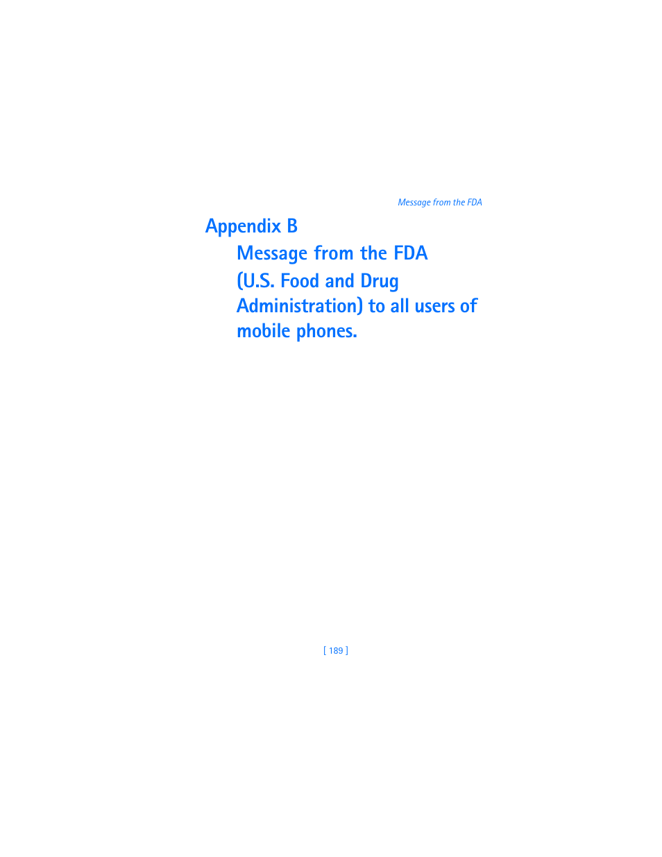 Message from the fda | Nokia 3600 User Manual | Page 198 / 217