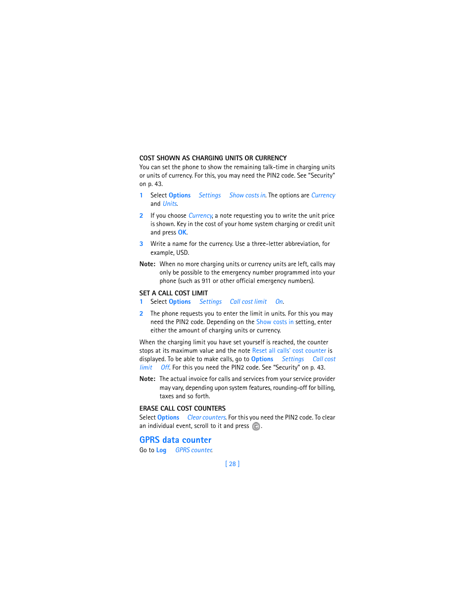 Gprs data counter | Nokia 3600 User Manual | Page 37 / 217
