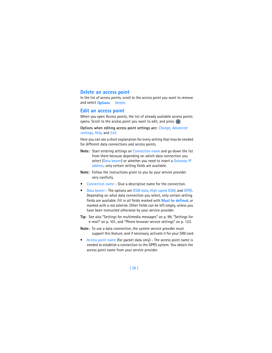 Delete an access point, Edit an access point | Nokia 3600 User Manual | Page 47 / 217