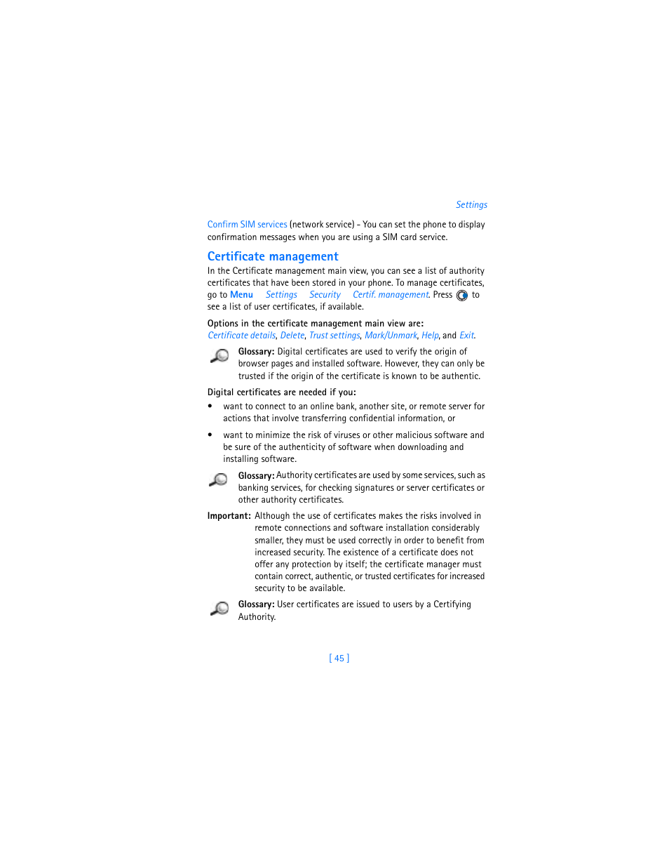Certificate management | Nokia 3600 User Manual | Page 54 / 217